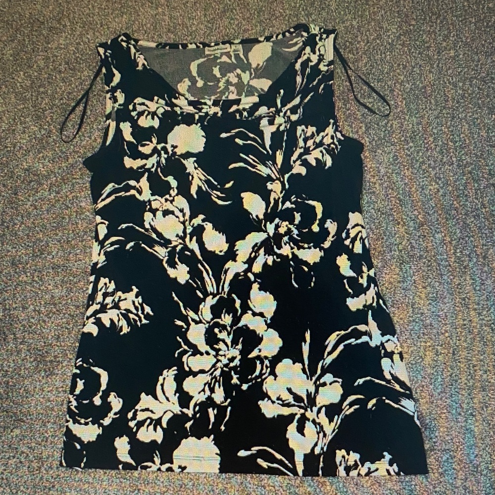 Floral Print Sleeveless Tank Top - Black & Cream